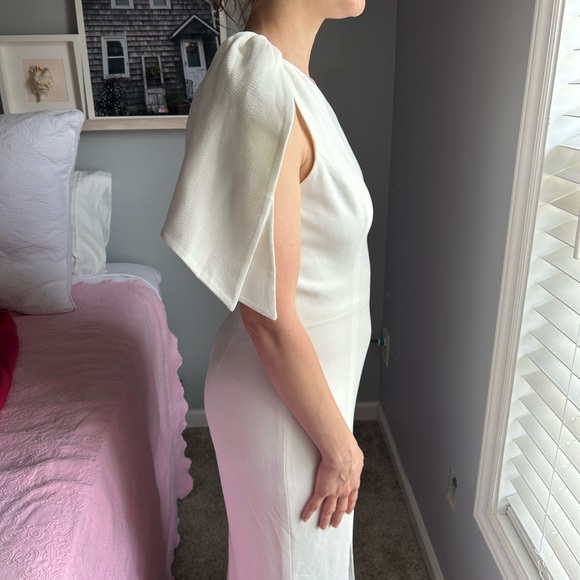 NWOT Dress the Population white Asymmetrical Sleeveless Bow Shoulder Maxi Dress - Picture 5 of 10